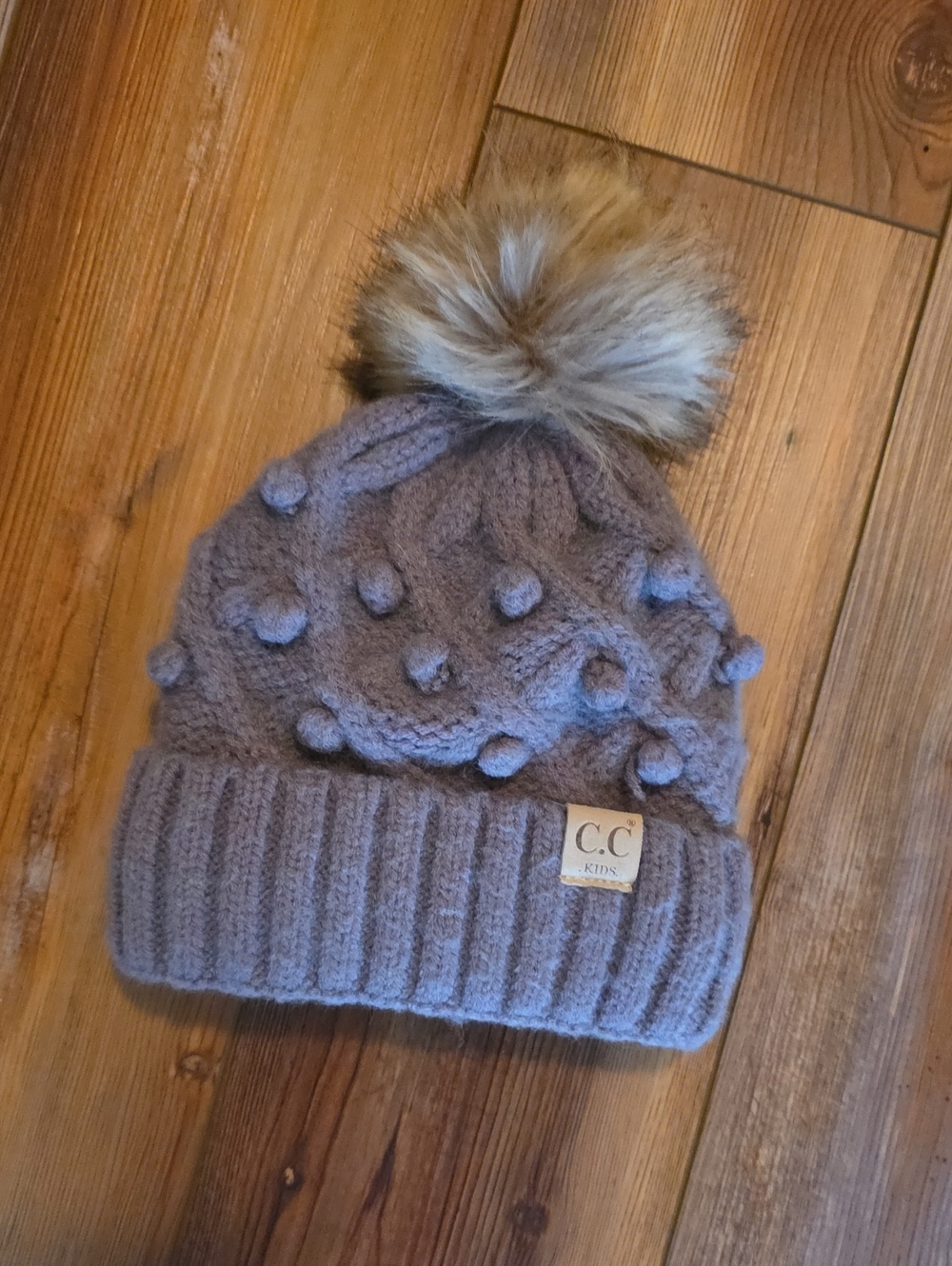 CC Boutique Taupe Pom-Pom Bobble Knit Kids Beanie